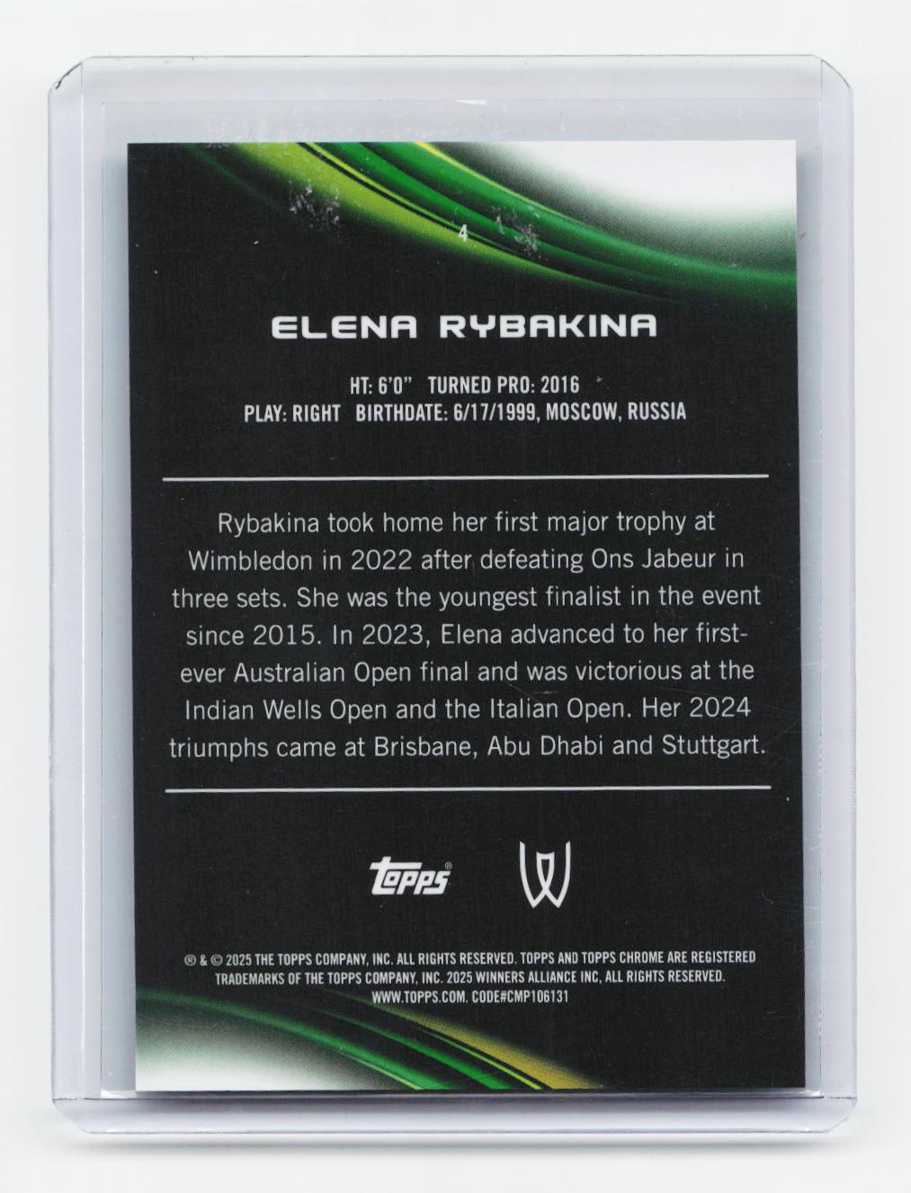 2025 Topps Chrome #4 Elena Rybakina Aqua Refractor #/199