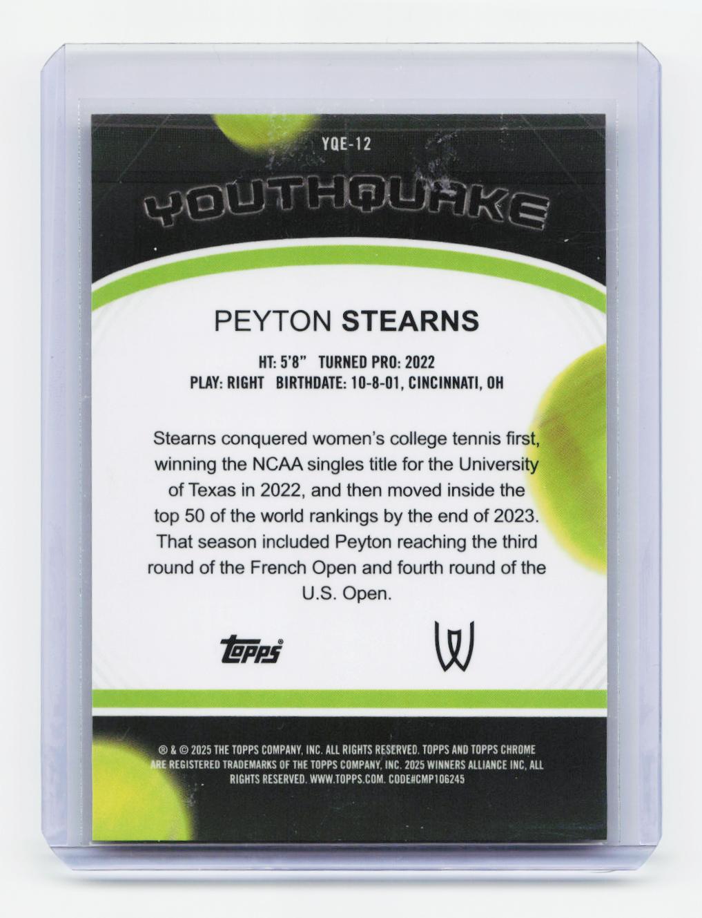 2025 Topps Chrome #YQE-12 Peyton Stearns Youthquake Gold Refractor #/50