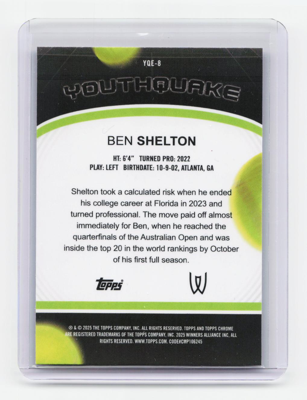 2025 Topps Chrome #YQE-8 Ben Shelton Youthquake