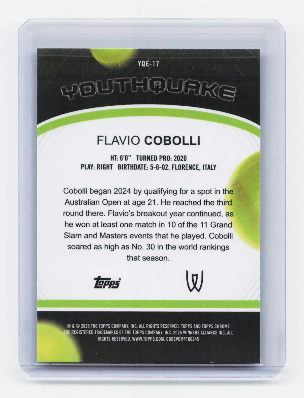 2025 Topps Chrome #YQE-17 Flavio Cobolli Youthquake