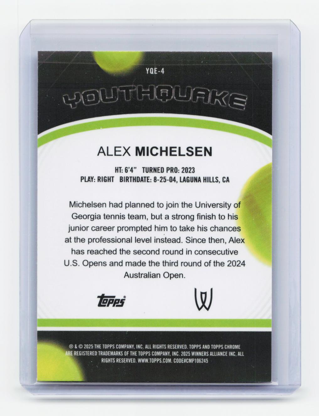 2025 Topps Chrome #YQE-4 Alex Michelsen Youthquake