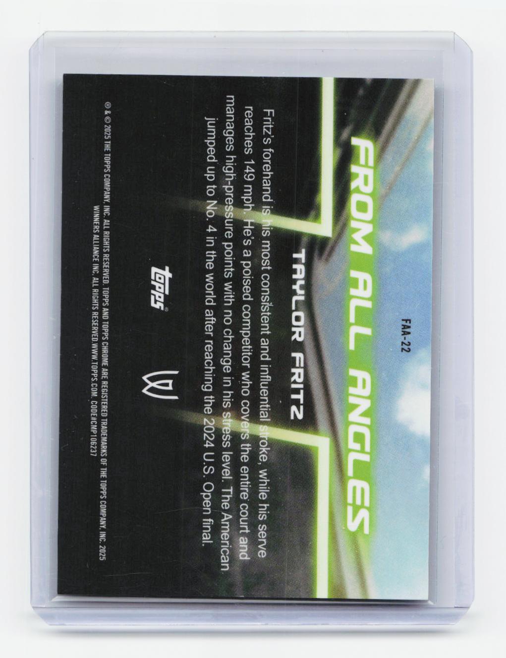2025 Topps Chrome #FAA-22 Taylor Fritz From All Angles Gold Geo Refractor #/50