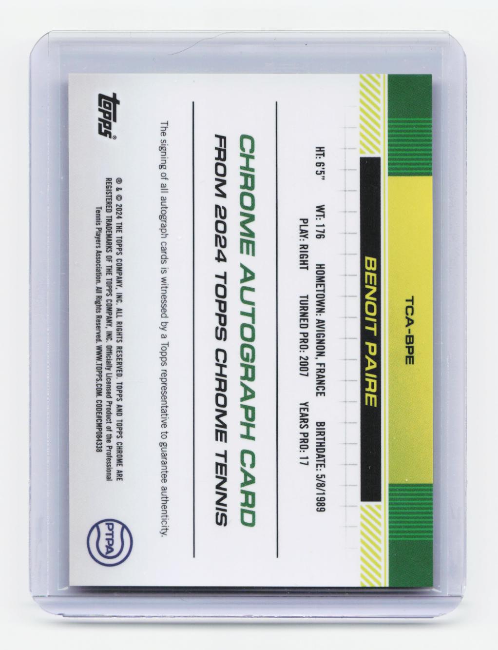 2024 Topps Chrome #TCA-BPE Benoit Paire Autographs Orange Refractor #/25