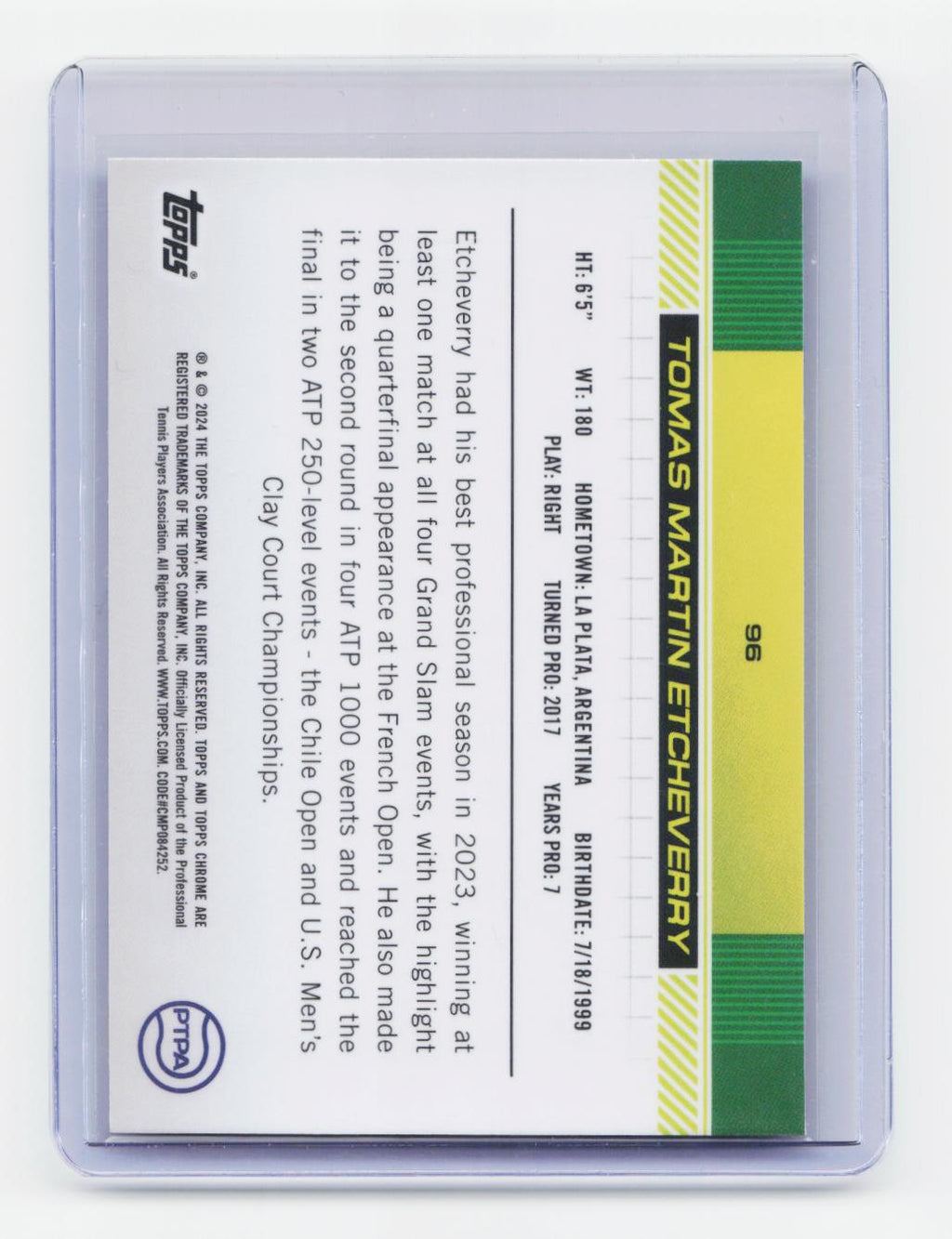 2024 Topps Chrome #96 Tomas Martin Etcheverry Blue Refractor #/250