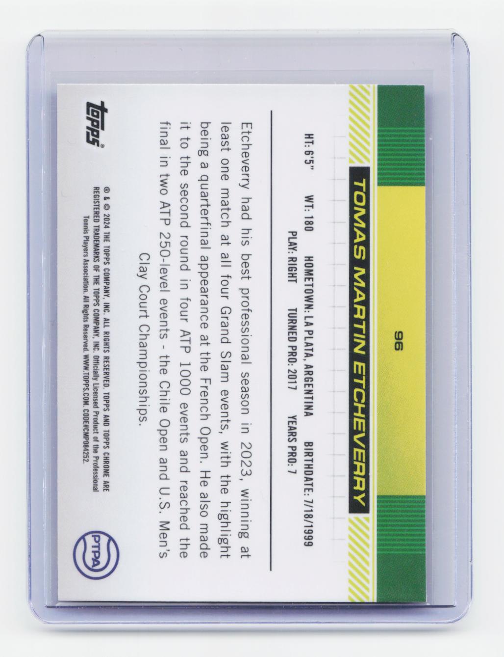 2024 Topps Chrome #96 Tomas Martin Etcheverry Blue Refractor #/250