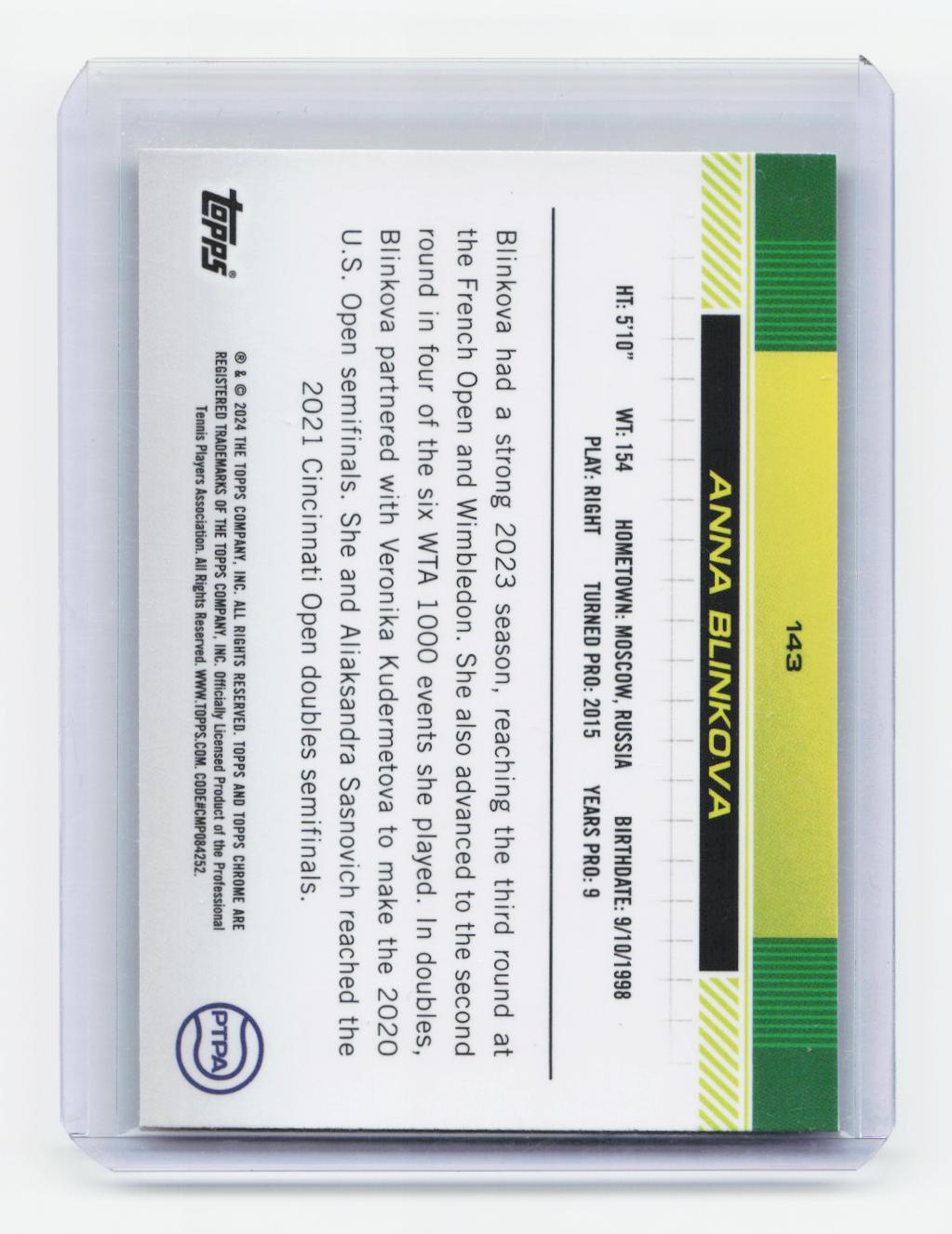 2024 Topps Chrome Sapphire Edition #143 Anna Blinkova Gold #/50
