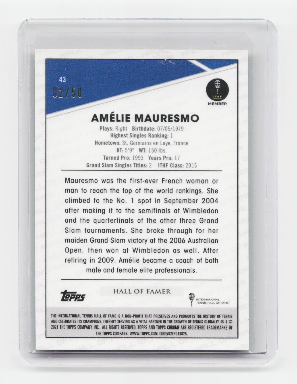2021 Topps Chrome #43 Amélie Mauresmo Gold #/50