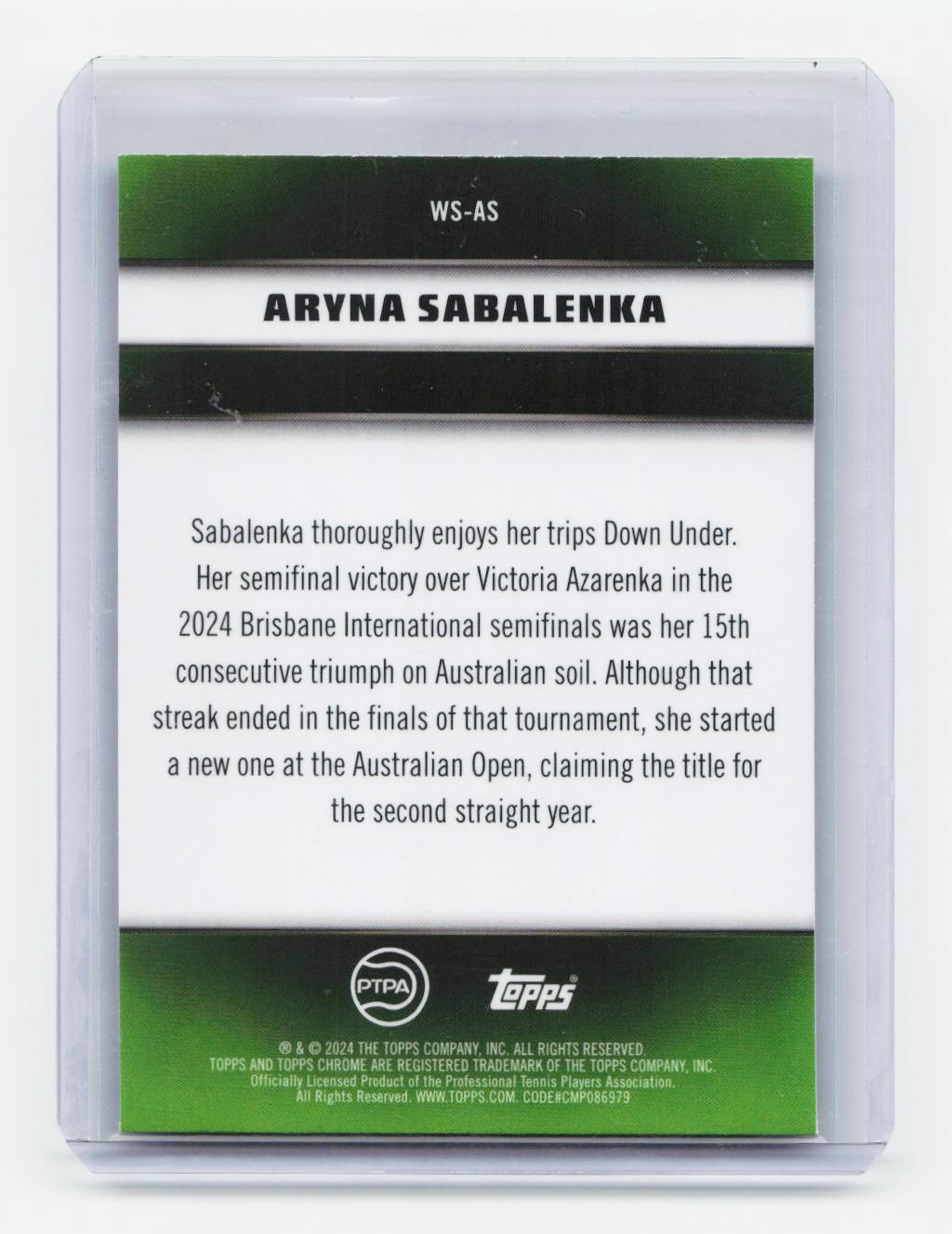2024 Topps Graphite #WS-AS Aryna Sabalenka Winning Streaks