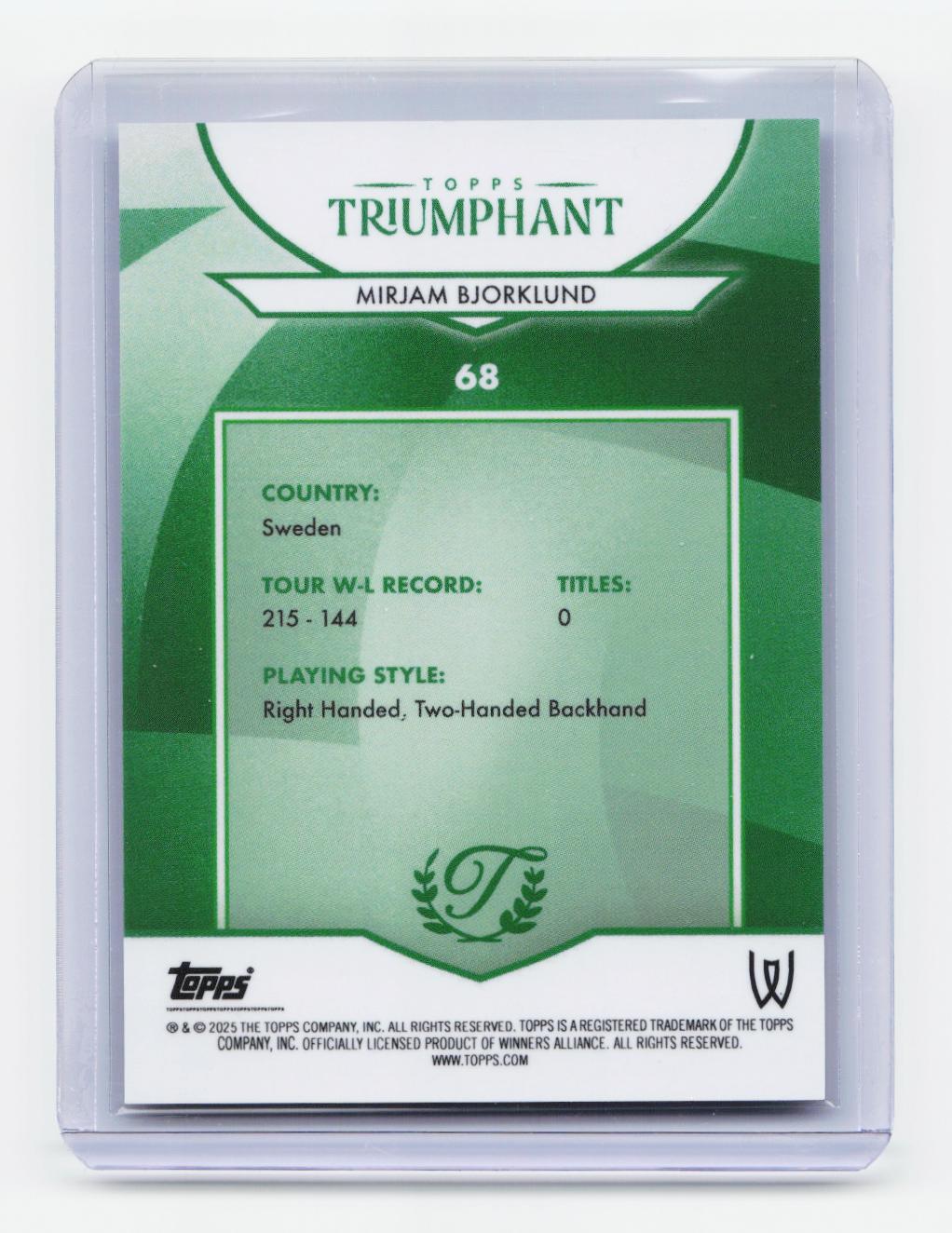 2025 Topps Triumphant #68 Mirjam Bjorklund Tennis Ball Yellow Foil #/15