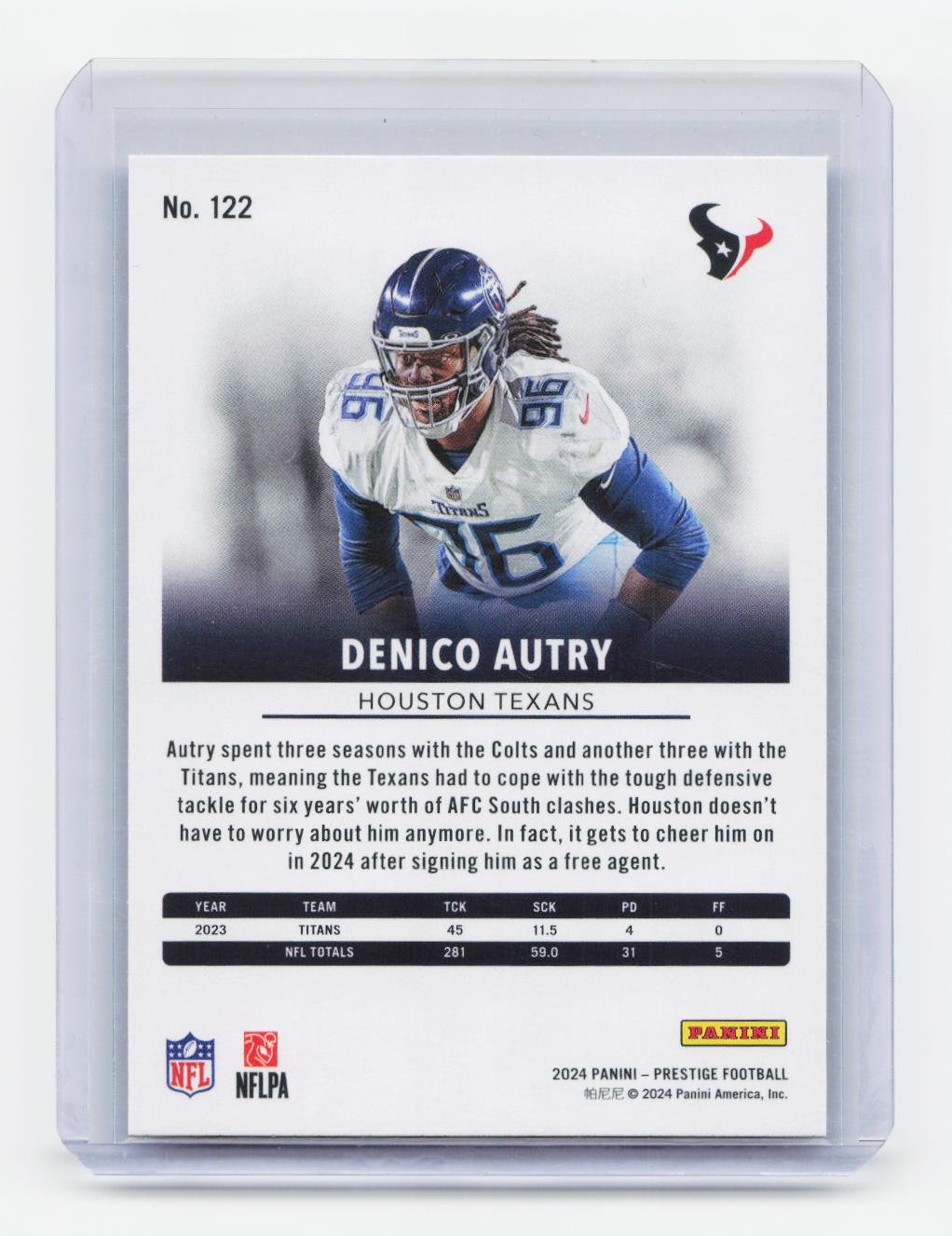 2024 Panini Prestige #122 Denico Autry Diamond Xtra Points