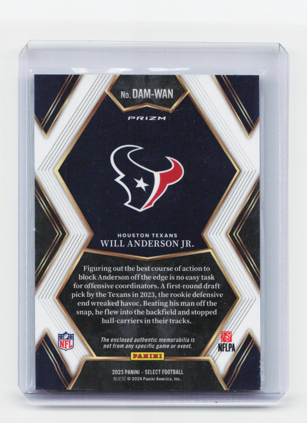 2023 Panini Select #DAM-WAN Will Anderson Jr. Draft Selections Memorabilia Red