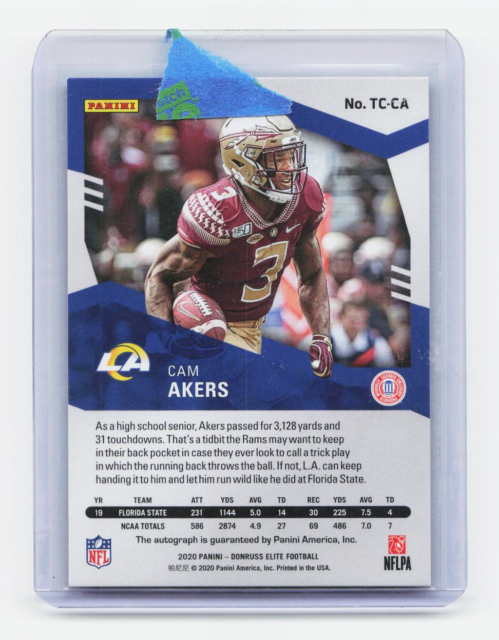 2020 Donruss Elite #TC-CA Cam Akers Turn of the Century Autographs Purple #/49