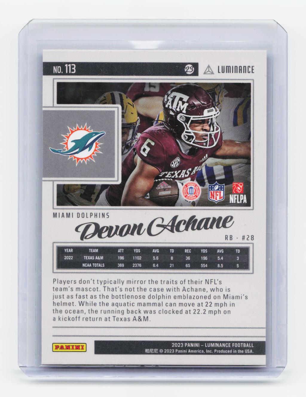 2023 Panini Luminance #113 De'Von Achane