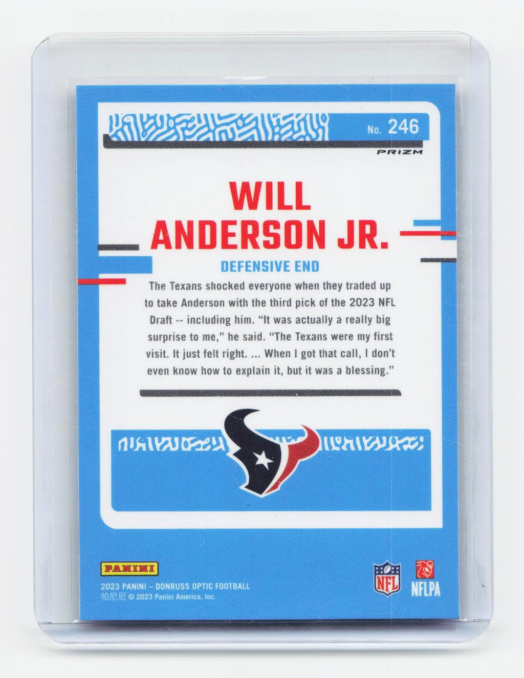 2023 Donruss Optic #246 Will Anderson Jr. Pink