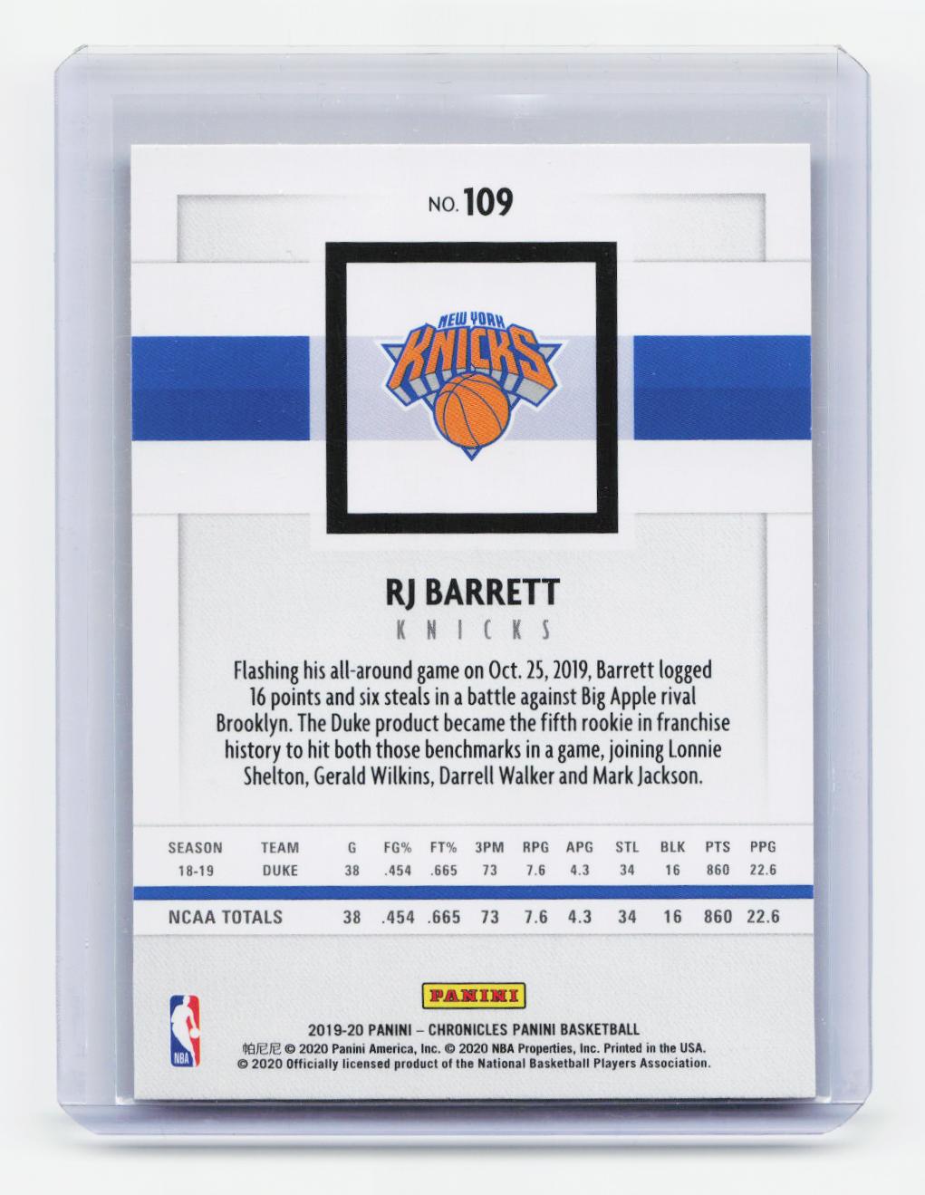 2019-20 Panini Chronicles #109 RJ Barrett