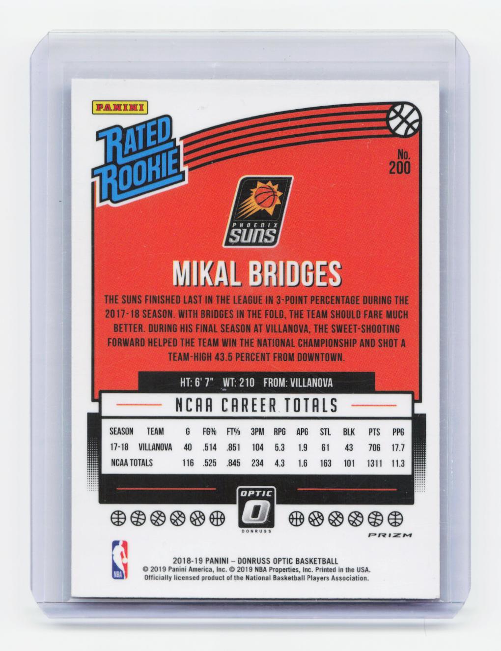 2018-19 Donruss Optic #200 Mikal Bridges Blue Velocity