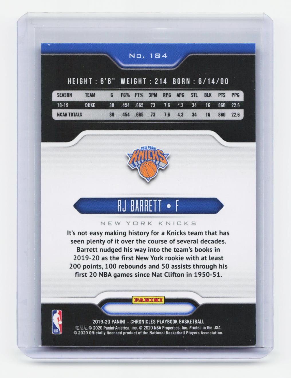 2019-20 Panini Chronicles #184 RJ Barrett