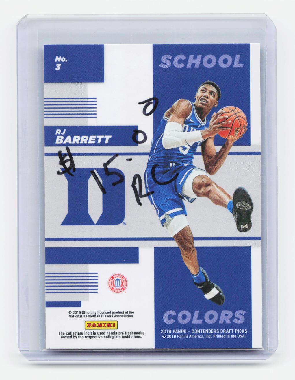 2019 Panini Contenders Draft Picks #3 RJ Barrett School Colors
