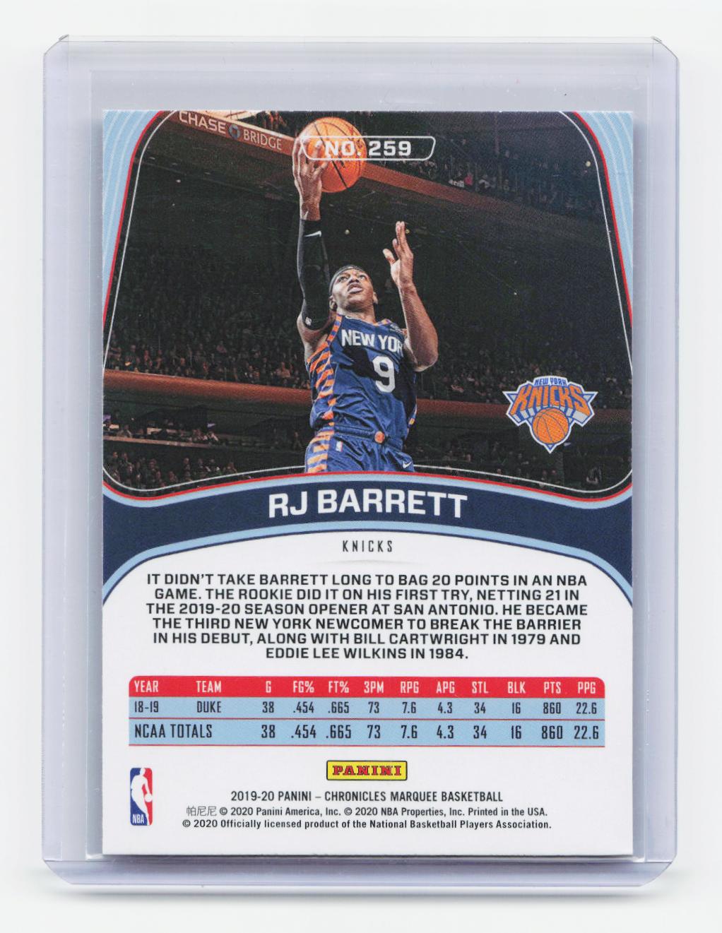 2019-20 Panini Chronicles #259 RJ Barrett