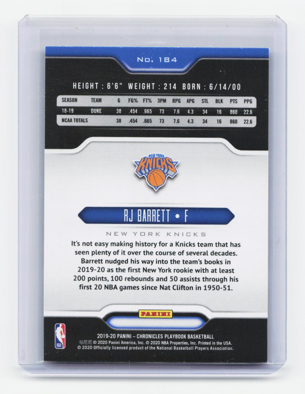 2019-20 Panini Chronicles #184 RJ Barrett
