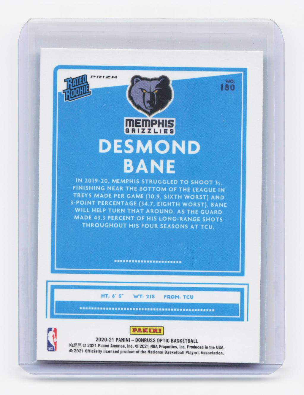 2020-21 Donruss Optic #180 Desmond Bane Holo
