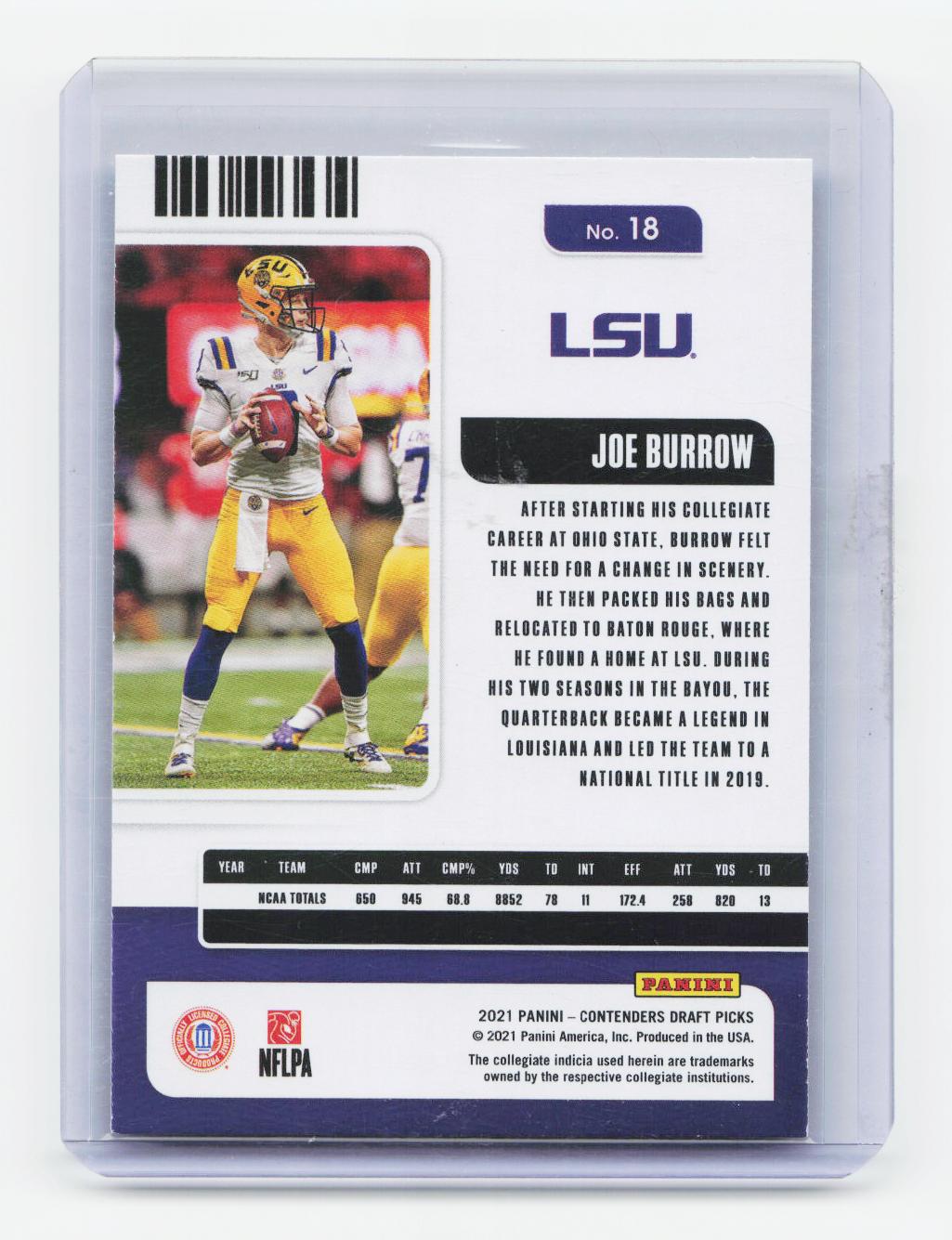 2021 Panini Contenders Draft Picks #18 Joe Burrow Campus Ticket