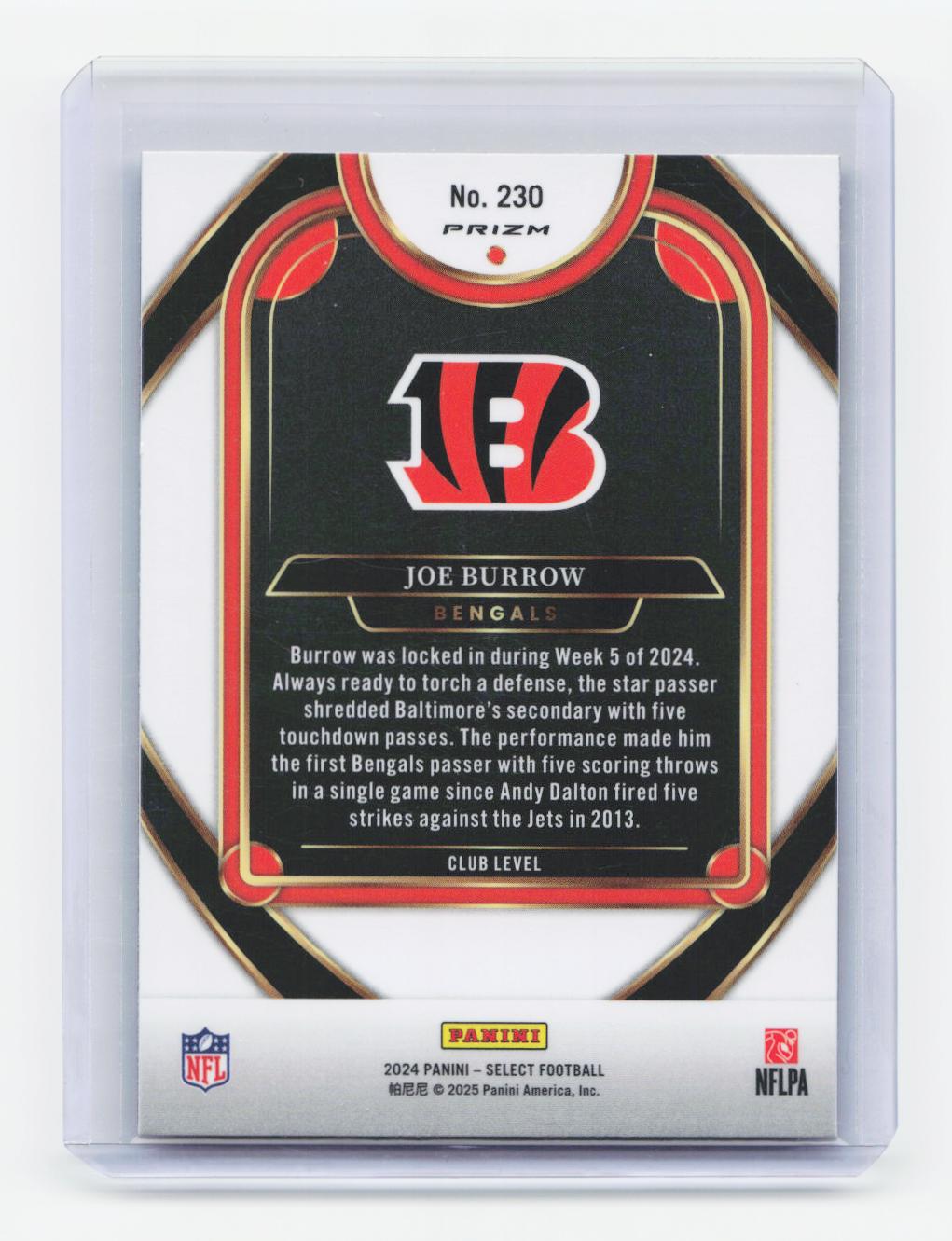2024 Panini Select #230 Joe Burrow Red & Yellow Prizm Shock