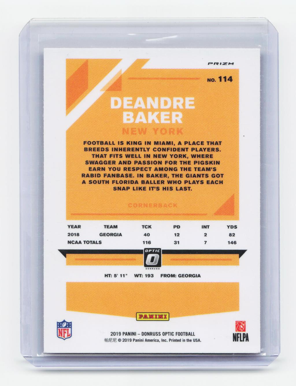 2019 Donruss Optic #114 Deandre Baker Pink