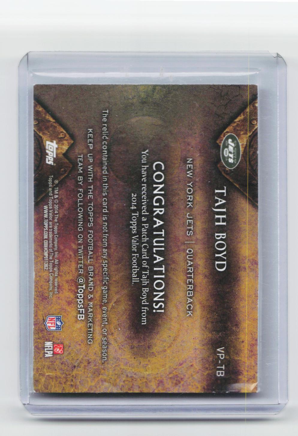 2014 Topps Valor #VP-TB Tajh Boyd Patches Speed #/99