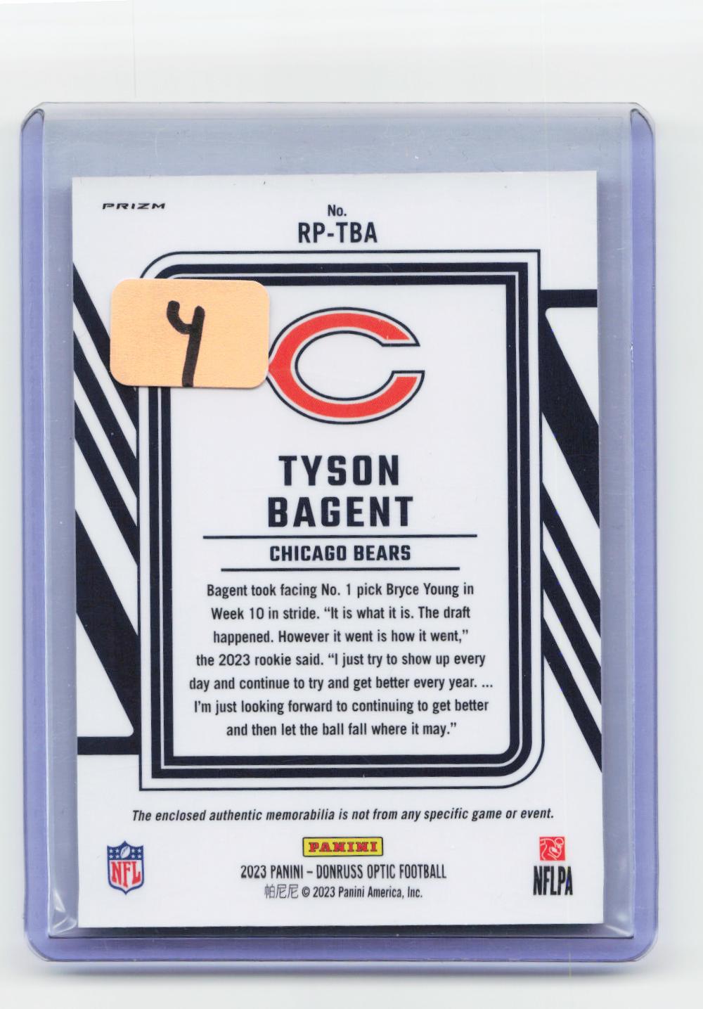 2023 Donruss Optic #RP-TBA Tyson Bagent Rookie Phenom Blue Hyper