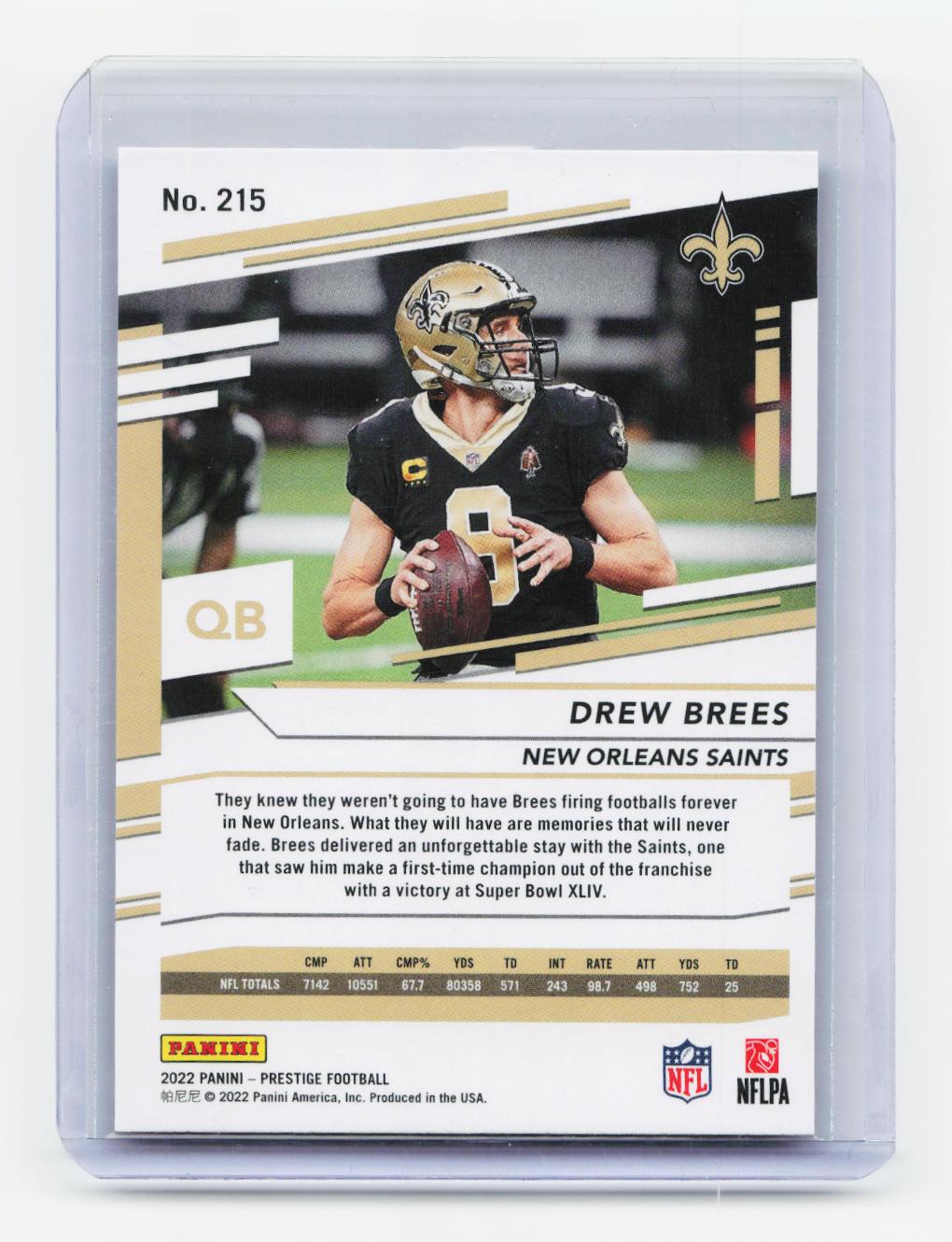 2022 Panini Prestige #215 Drew Brees Xtra Points Diamond