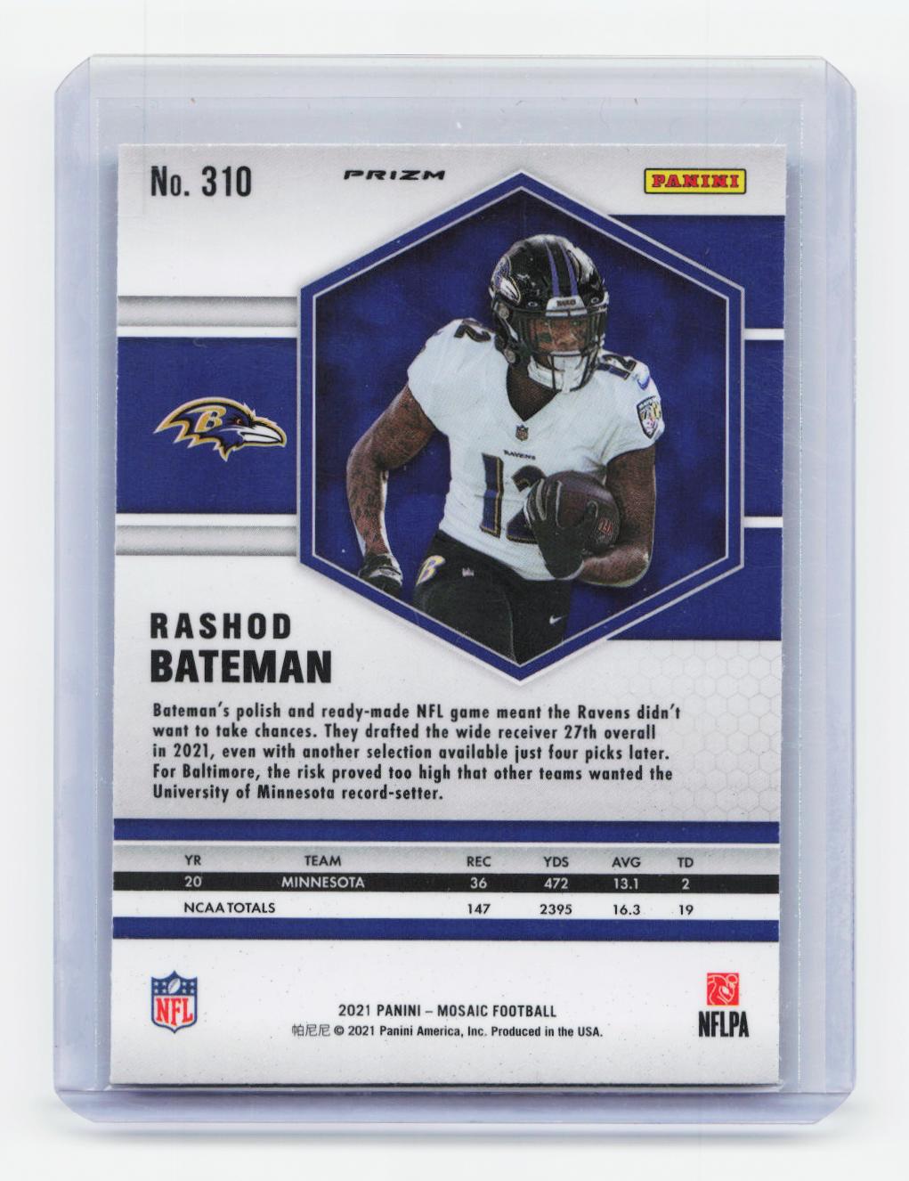 2021 Panini Mosaic #310 Rashod Bateman Prizm Reactive Blue