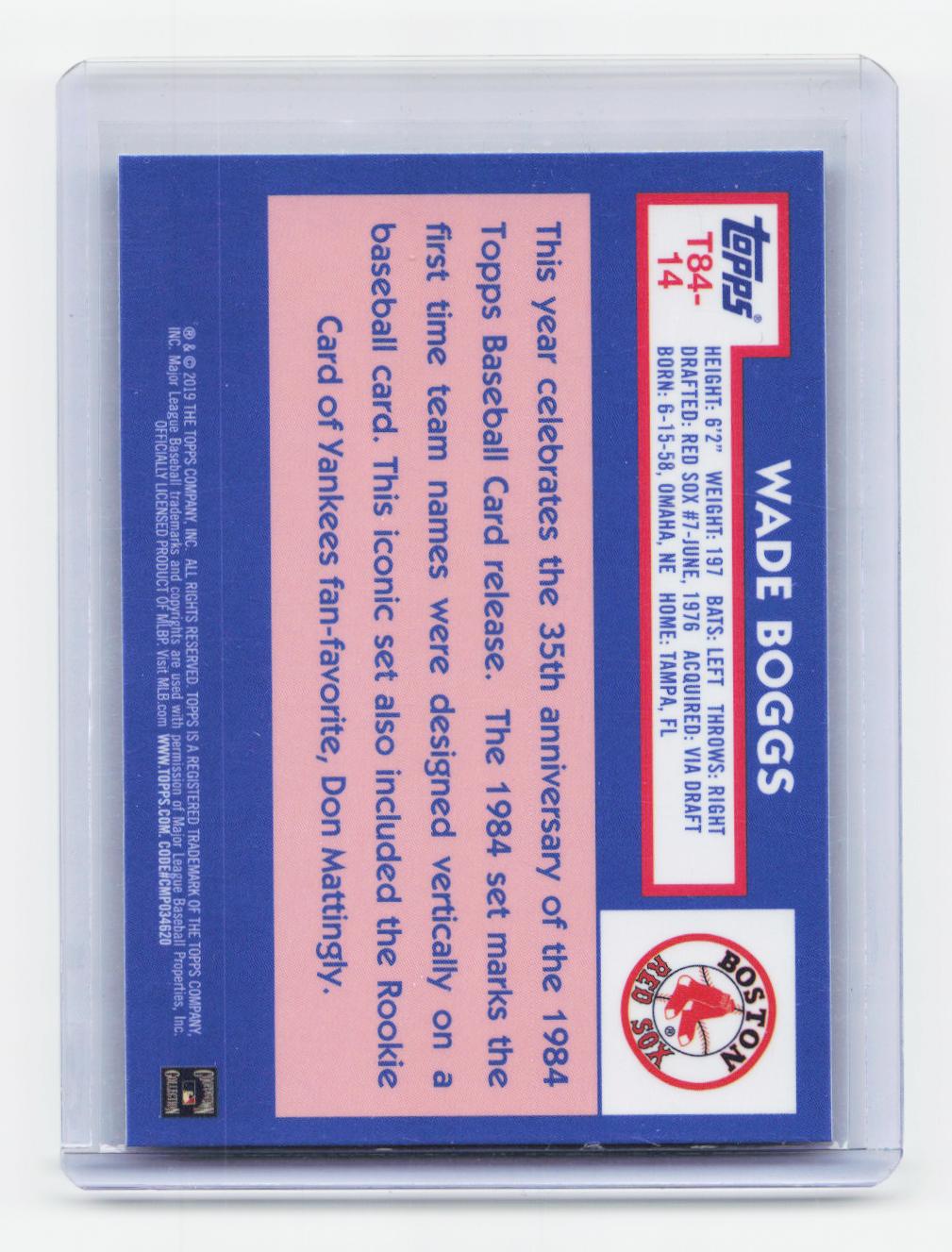 2019 Topps #T84-14 Wade Boggs 1984 Topps Baseball 35th  Chrome Silver Pack