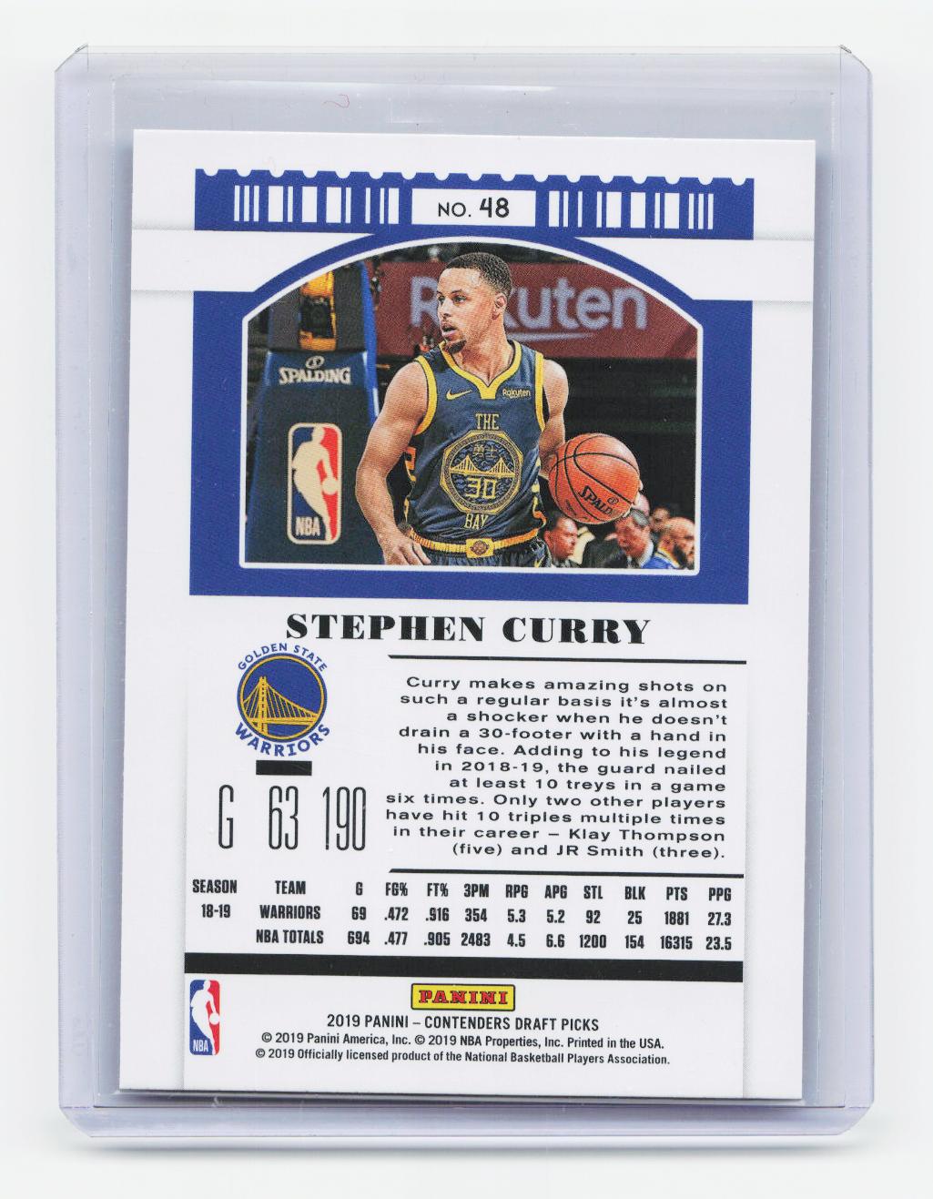 2019 Panini Contenders Draft Picks #48 Stephen Curry