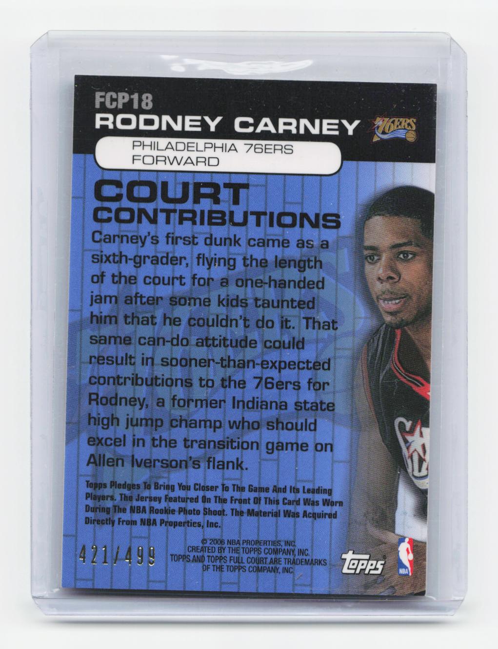 2006-07 Topps Full Court #FCP18 Rodney Carney Full Court Press Relics #/499