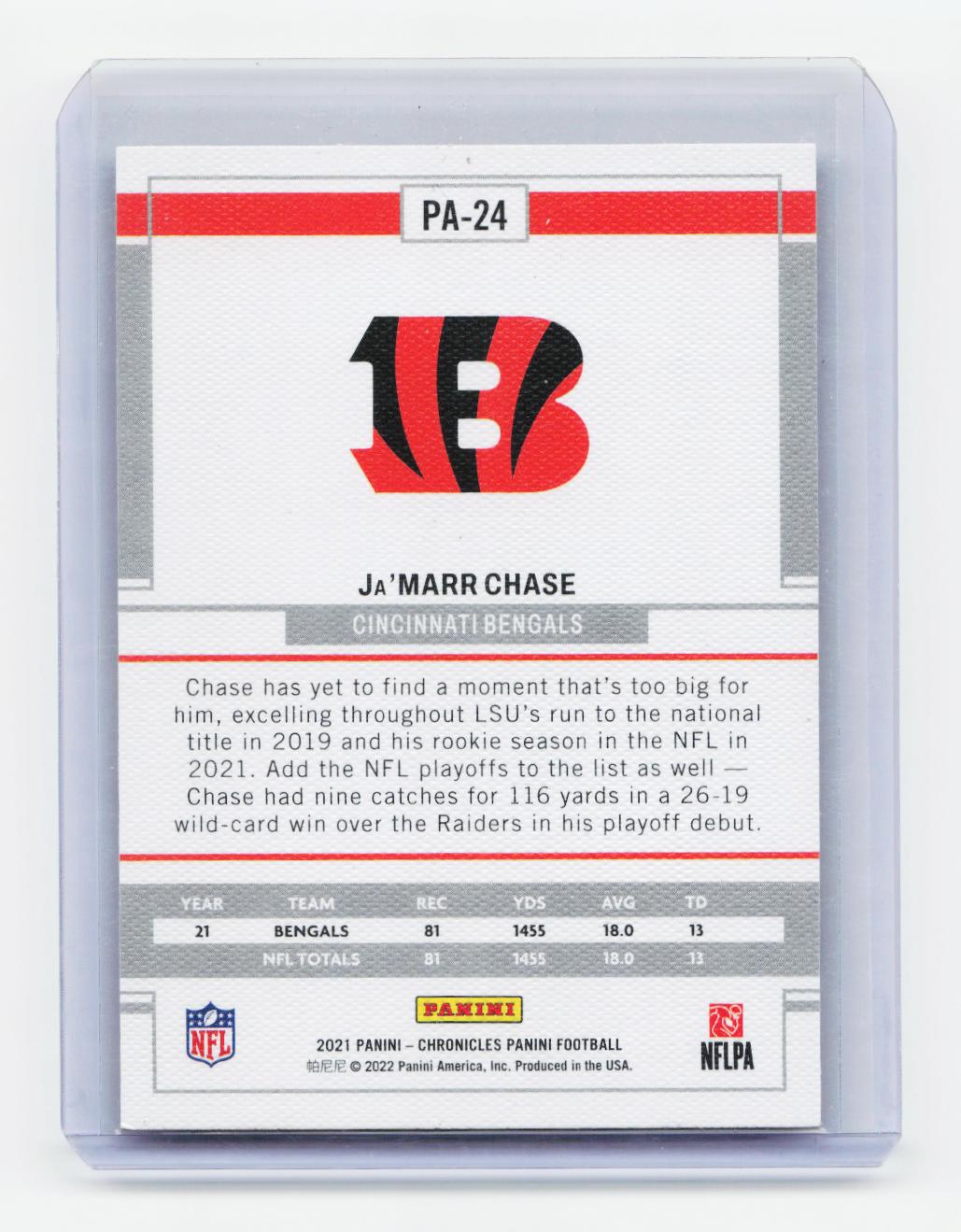 2021 Panini Chronicles #PA-24 Ja'Marr Chase Panini