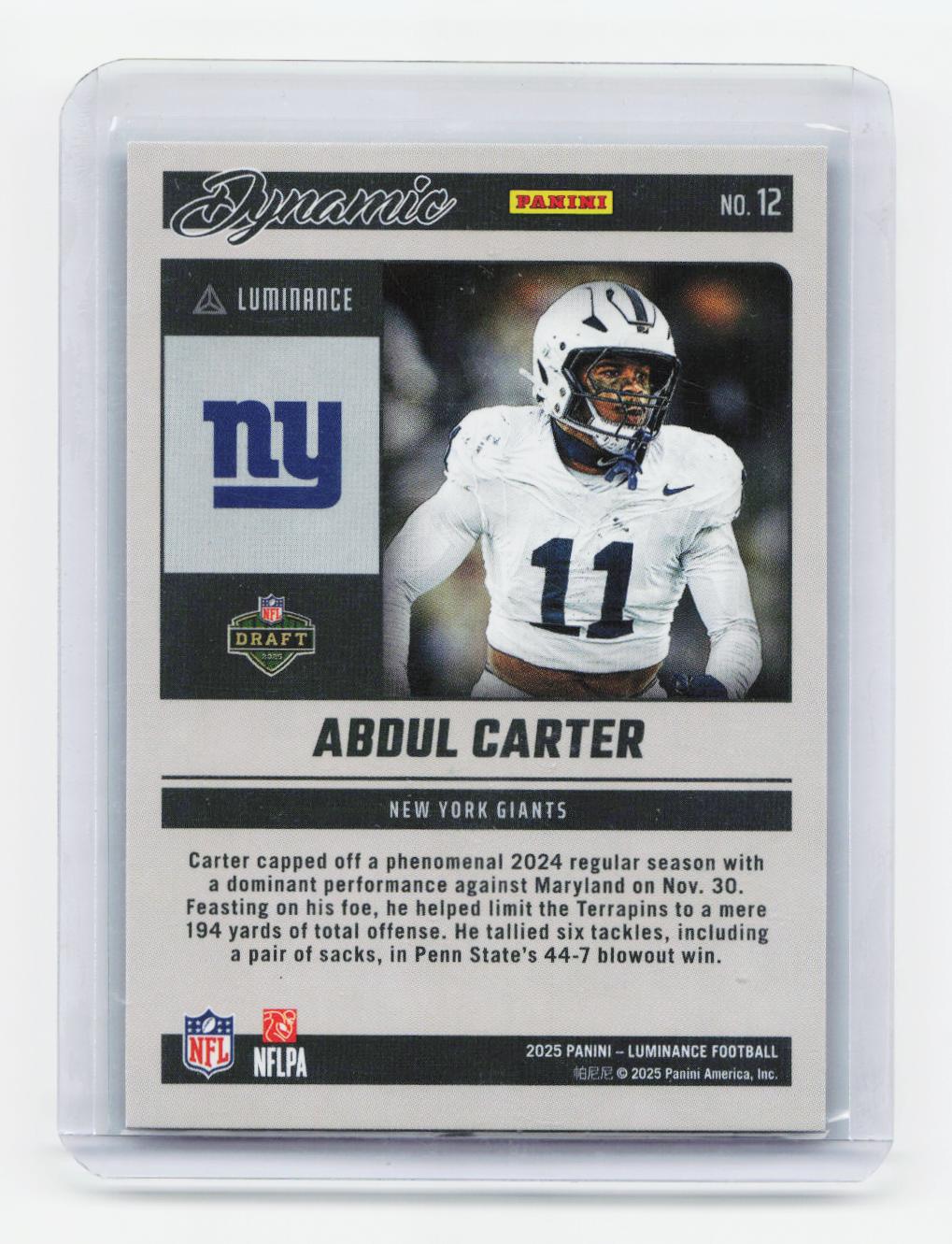 2025 Panini Luminance #12 Abdul Carter Dynamic Rookies