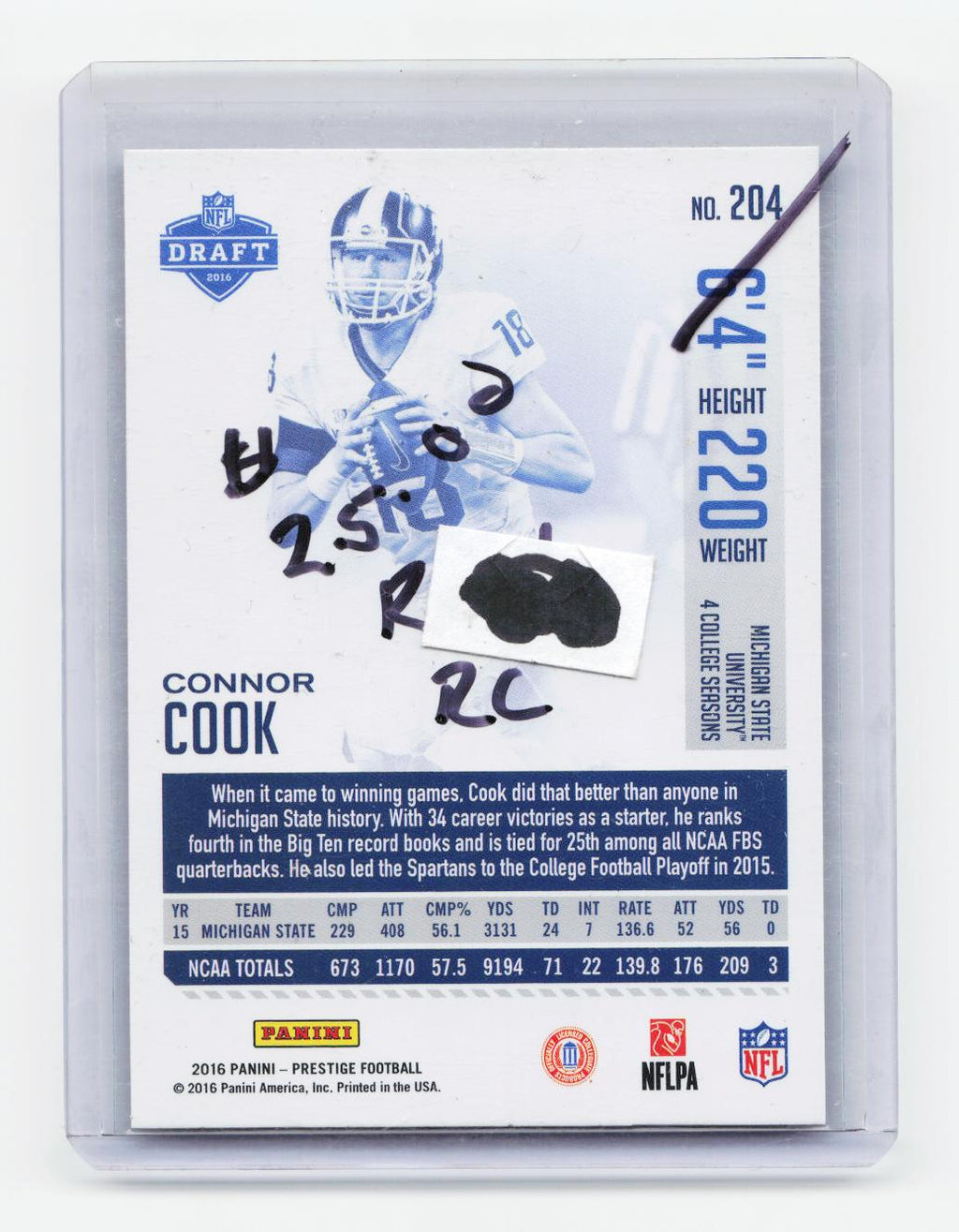 2016 Panini Prestige #204 Connor Cook Xtra Points Red