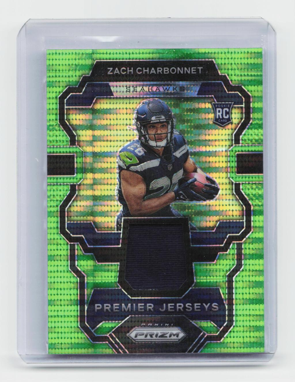 2023 Panini Prizm #PJ-ZC Zach Charbonnet Premier Jerseys Neon Green Pulsar