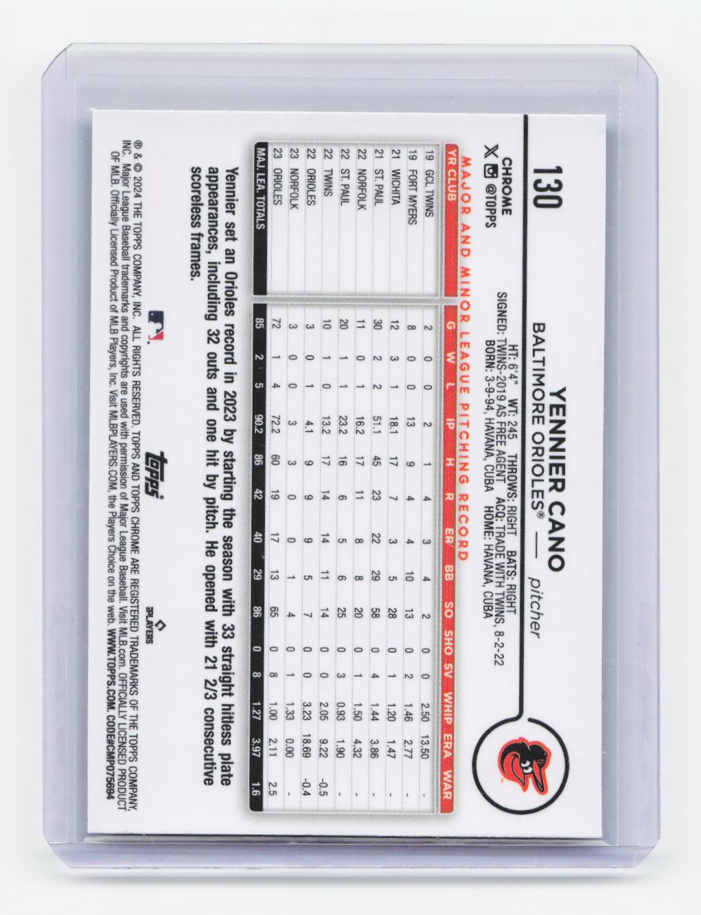 2024 Topps Chrome #130 Yennier Cano X-Fractors