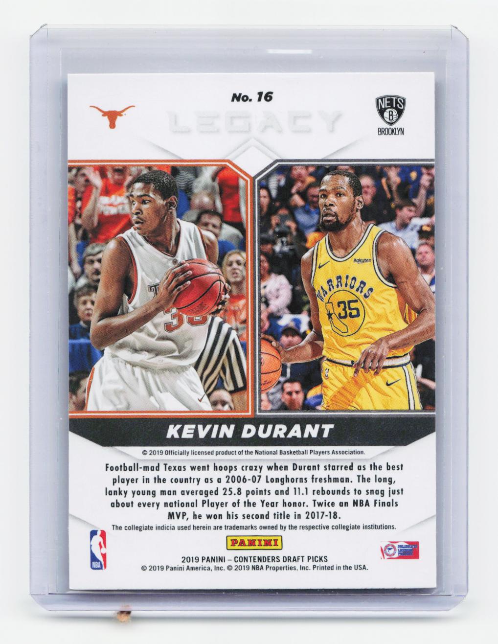 2019 Panini Contenders Draft Picks #16 Kevin Durant Legacy