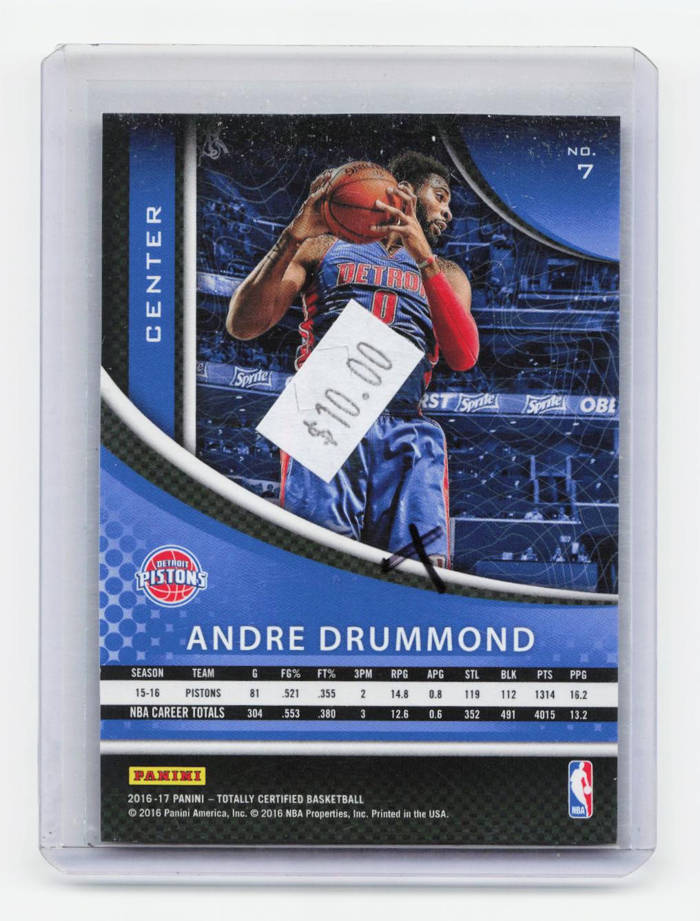 2016-17 Panini Totally Certified #7 Andre Drummond Calling Cards