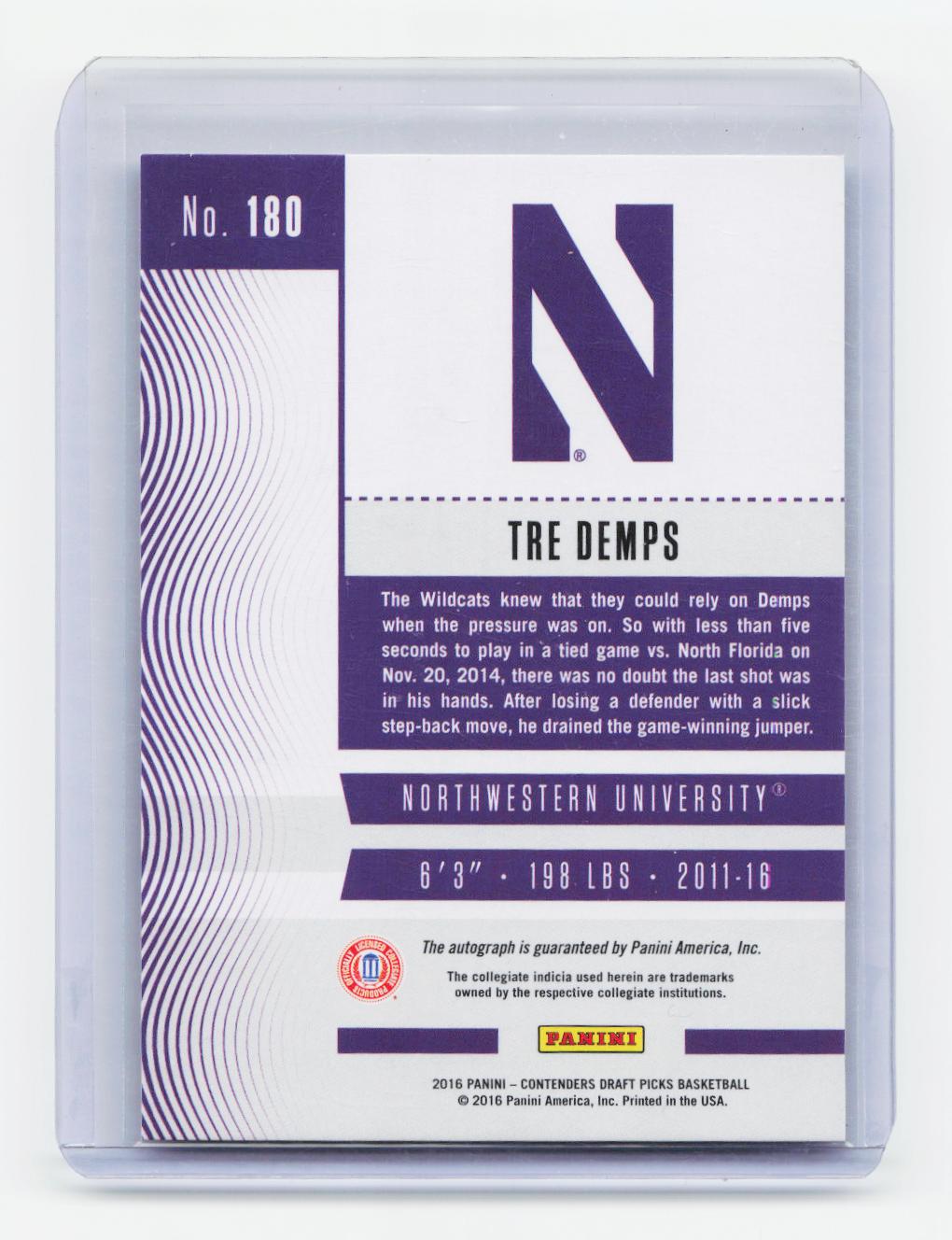 2016 Panini Contenders Draft Picks #180 Tre Demps College Ticket Autographs