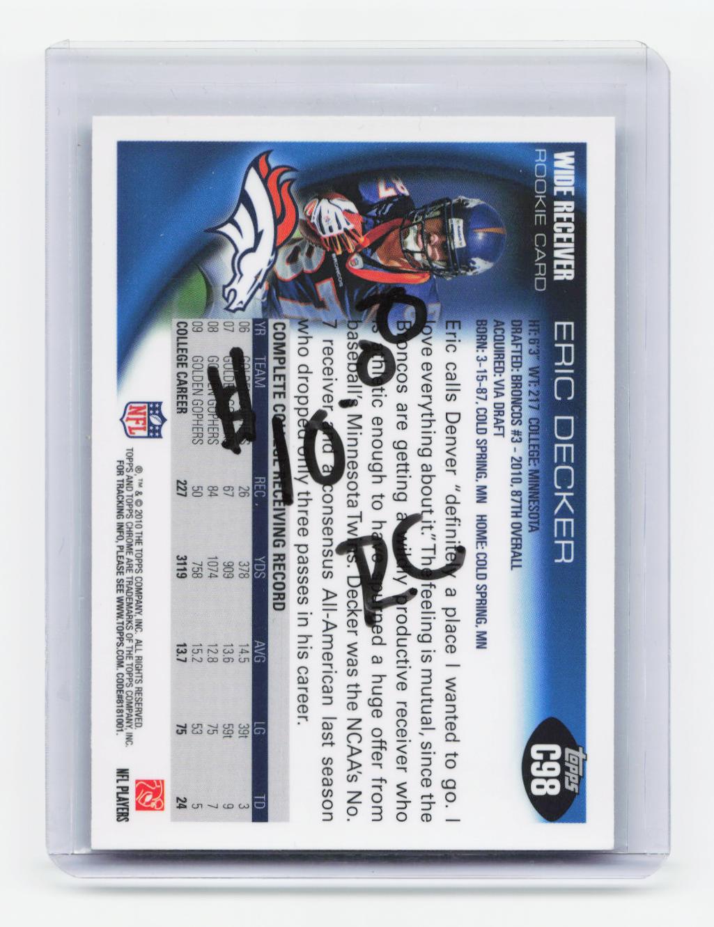 2010 Topps Chrome #C98 Eric Decker