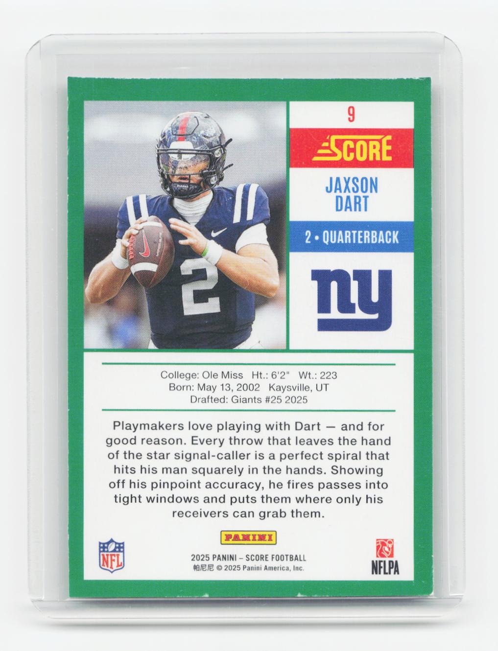 2025 Score #9 Jaxson Dart Anniversary Rookies