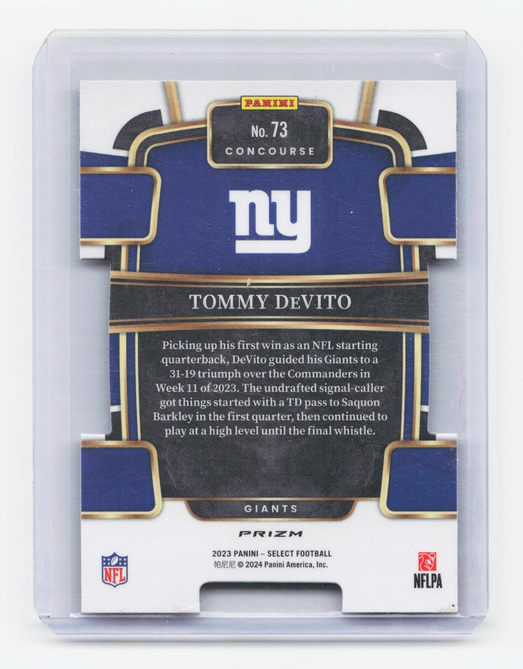 2023 Panini Select #73 Tommy DeVito Black and Red Prizms Die Cuts