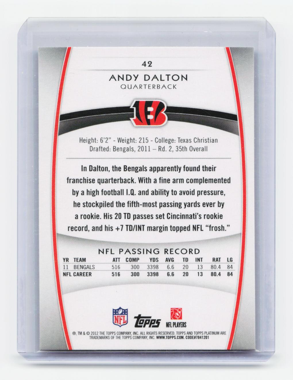 2012 Topps Platinum #42 Andy Dalton