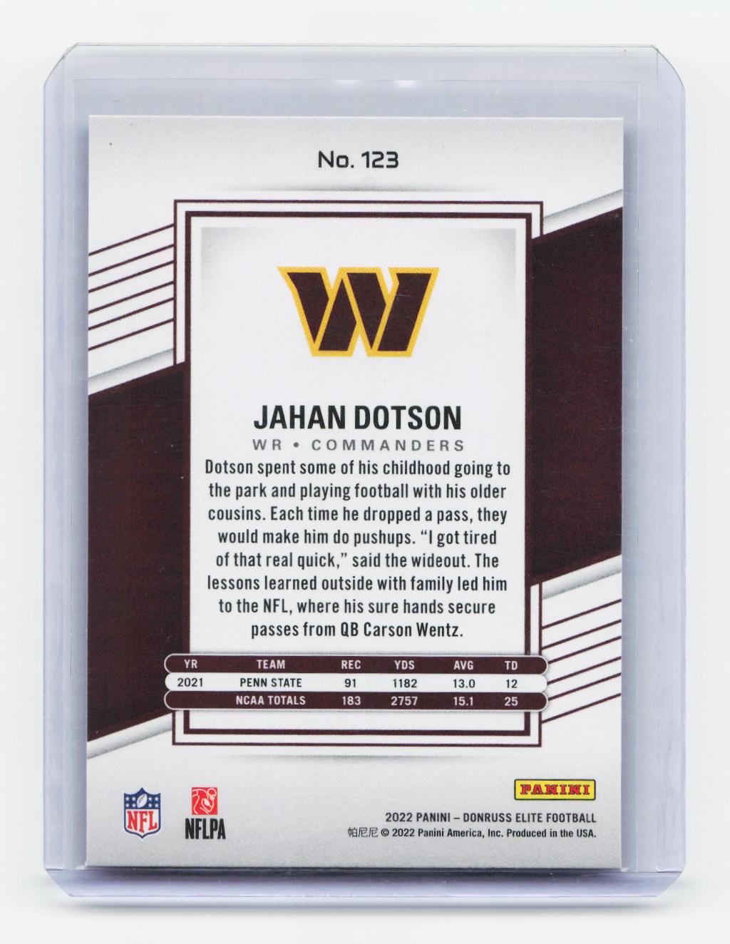 2022 Donruss Elite #123 Jahan Dotson Green