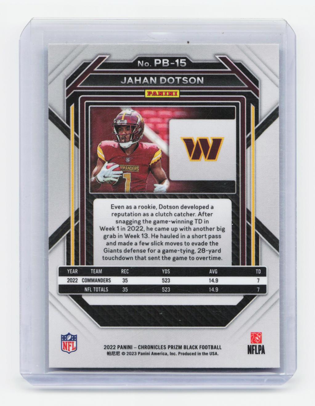2022 Panini Chronicles #PB-15 Jahan Dotson Prizm Black