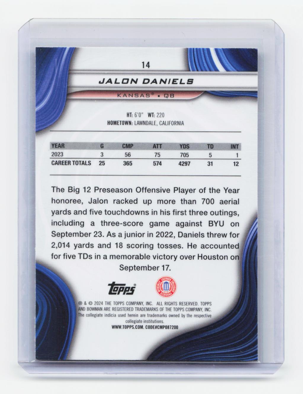 2024 Bowman University Best #14 Jalon Daniels